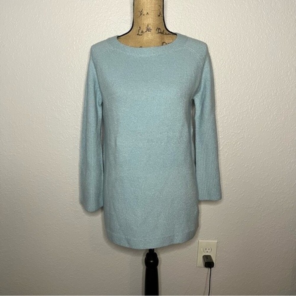 Ruby Road Womens Light Blue Wool Blend Long Flare Sleeve Crew Neck Sweater sz XS